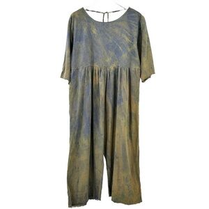Riverside Tool & Dye Agnes Green Blue Tie Dye Loose Fit Wild Raw Silk Jumpsuit